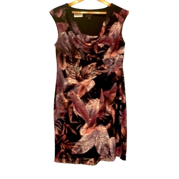 Connected Water‎ colors black print cowl neck sheath dress size 14P - Picture 1 of 5